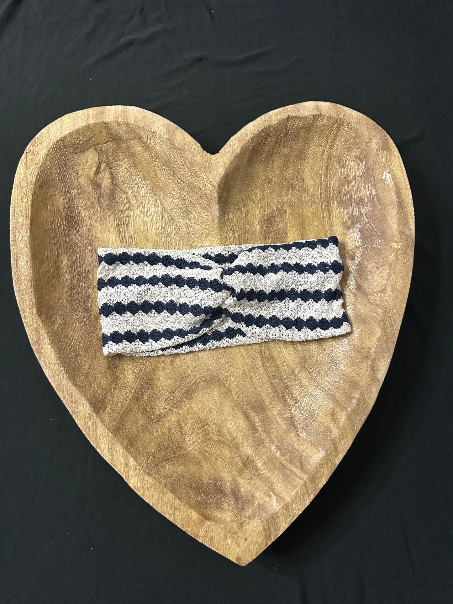 Knit navy and cream headband