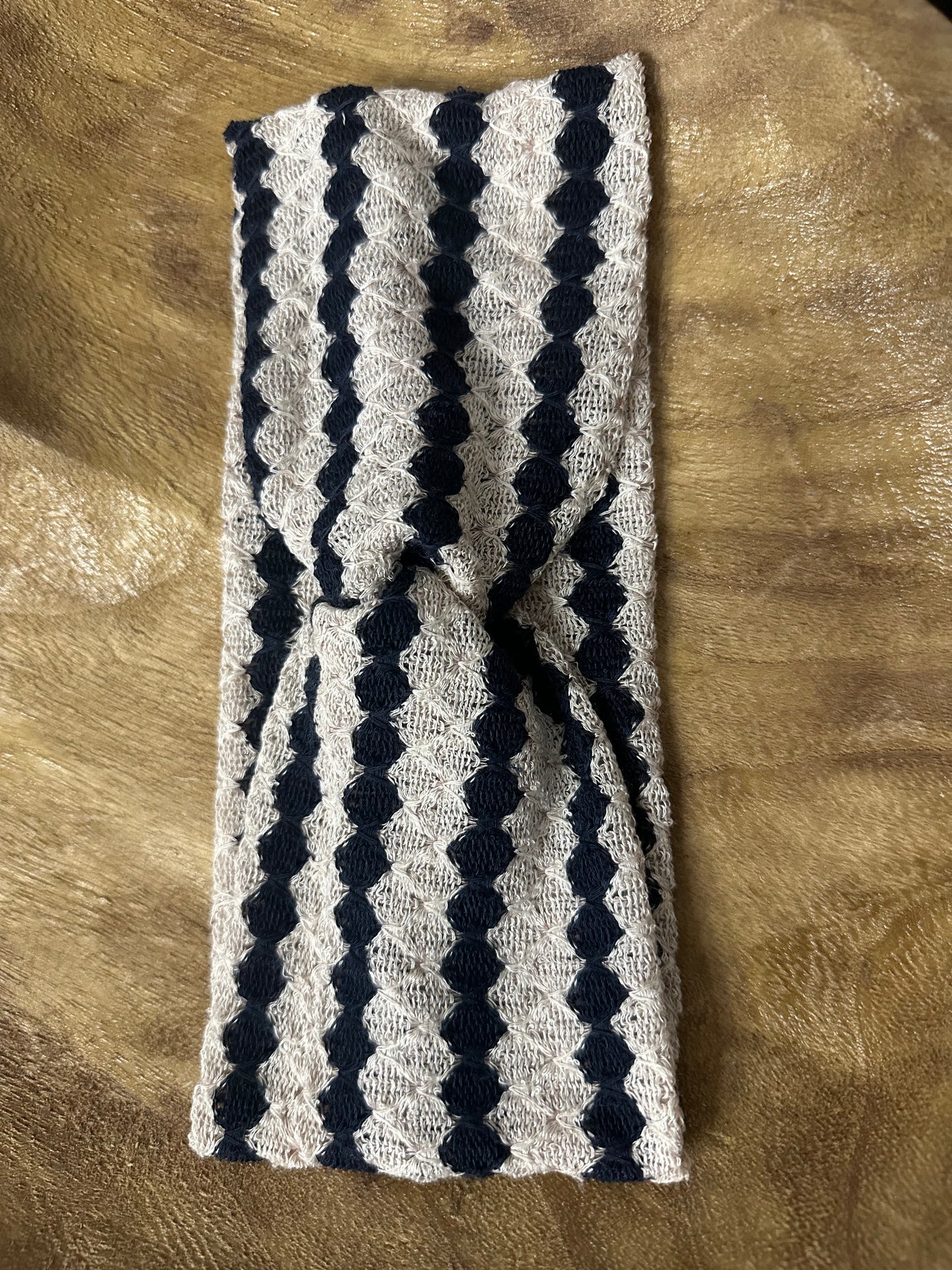 Knit navy and cream headband