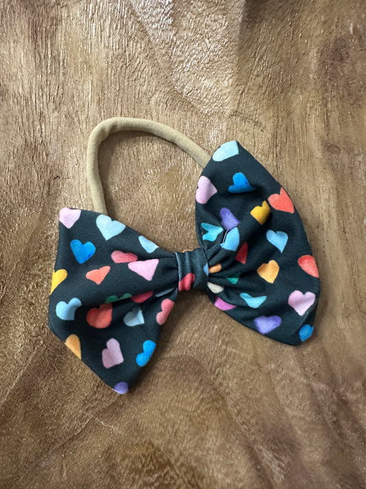 Colorful hearts black bow headband