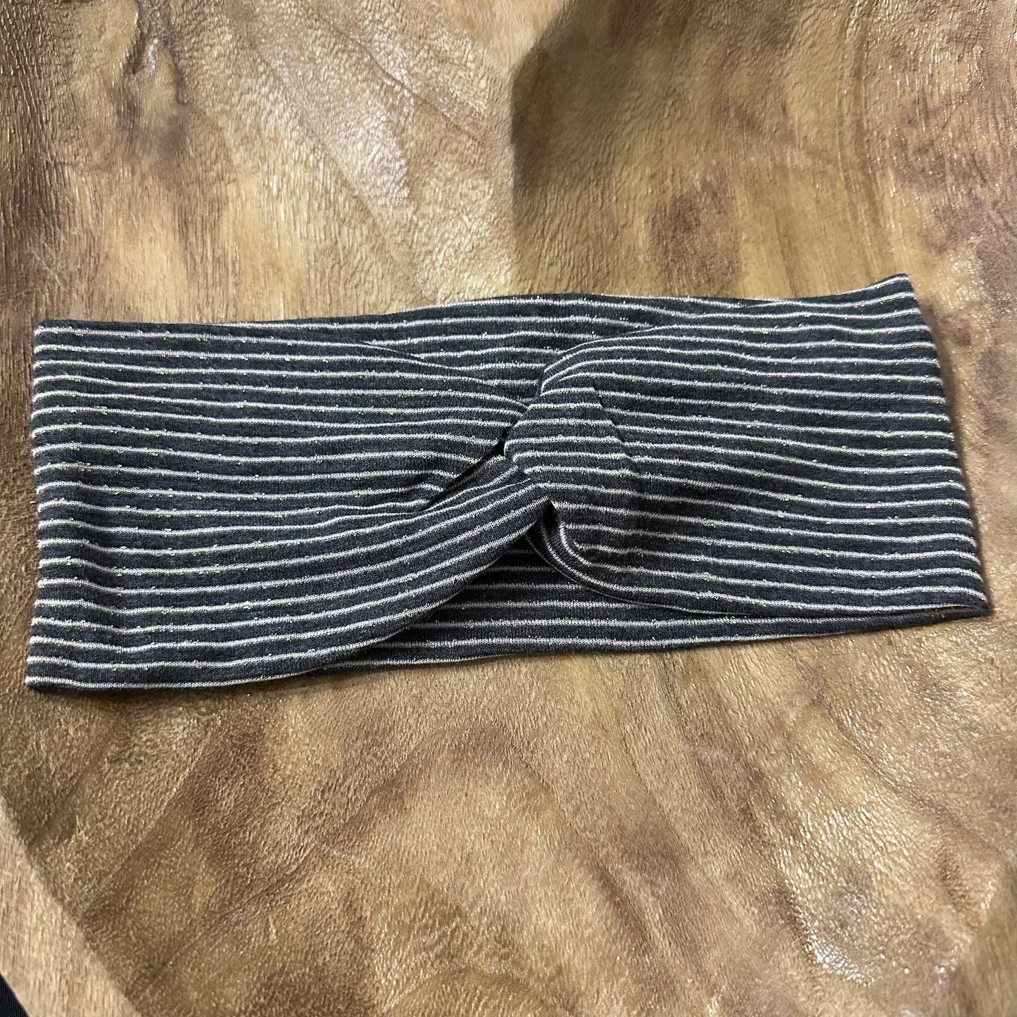 Gray and gold striped headband