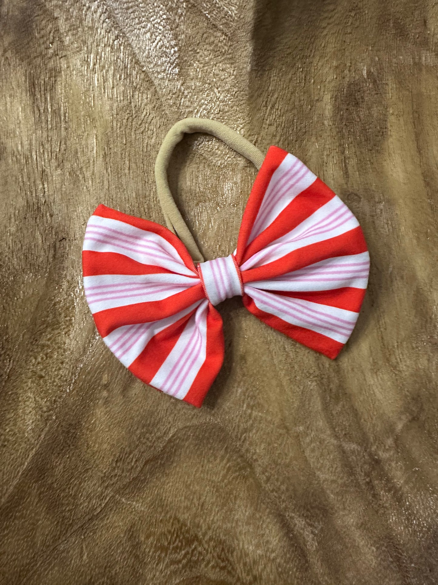 Red and pink striped bow headband